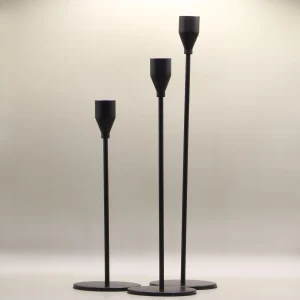 3 Piece black metal candle stick holder S/M/L - 23cm/28cm/33cm