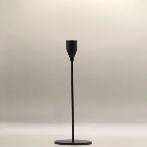 Small black metal candle stick holder - 23cm