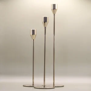 3 Piece gold metal candle stick holder S/M/L - 23cm/28cm/33cm