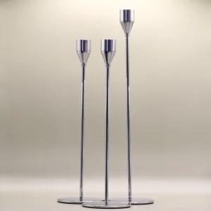 3 Piece silver metal candle stick holder S/M/L - 23cm/28cm/33cm