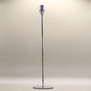 Large silver metal candle stick holder - 33cm