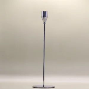 Medium silver metal candle stick holder - 28cm