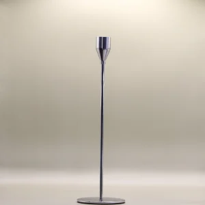 Small silver metal candle stick holder - 23cm