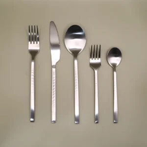 Modern matt silver stainless steel cutlery set