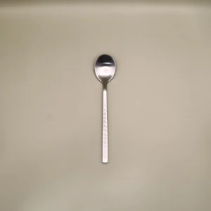Modern matt silver stainless steel dessert spoon