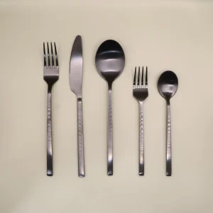 Modern matt black stainless steel cutlery set