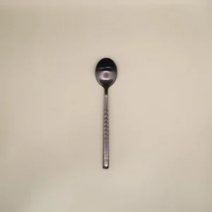 Modern matt black stainless steel dessert spoon