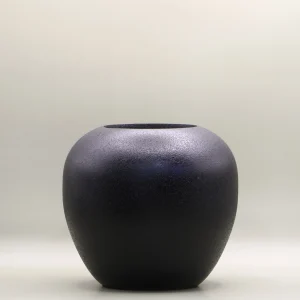 Large black ceramic wide brim vase - 14.5cm